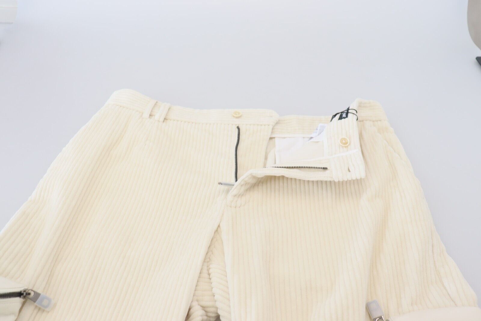 Dolce & Gabbana Off White Corduroy Zipper Pocket Trouser Pants