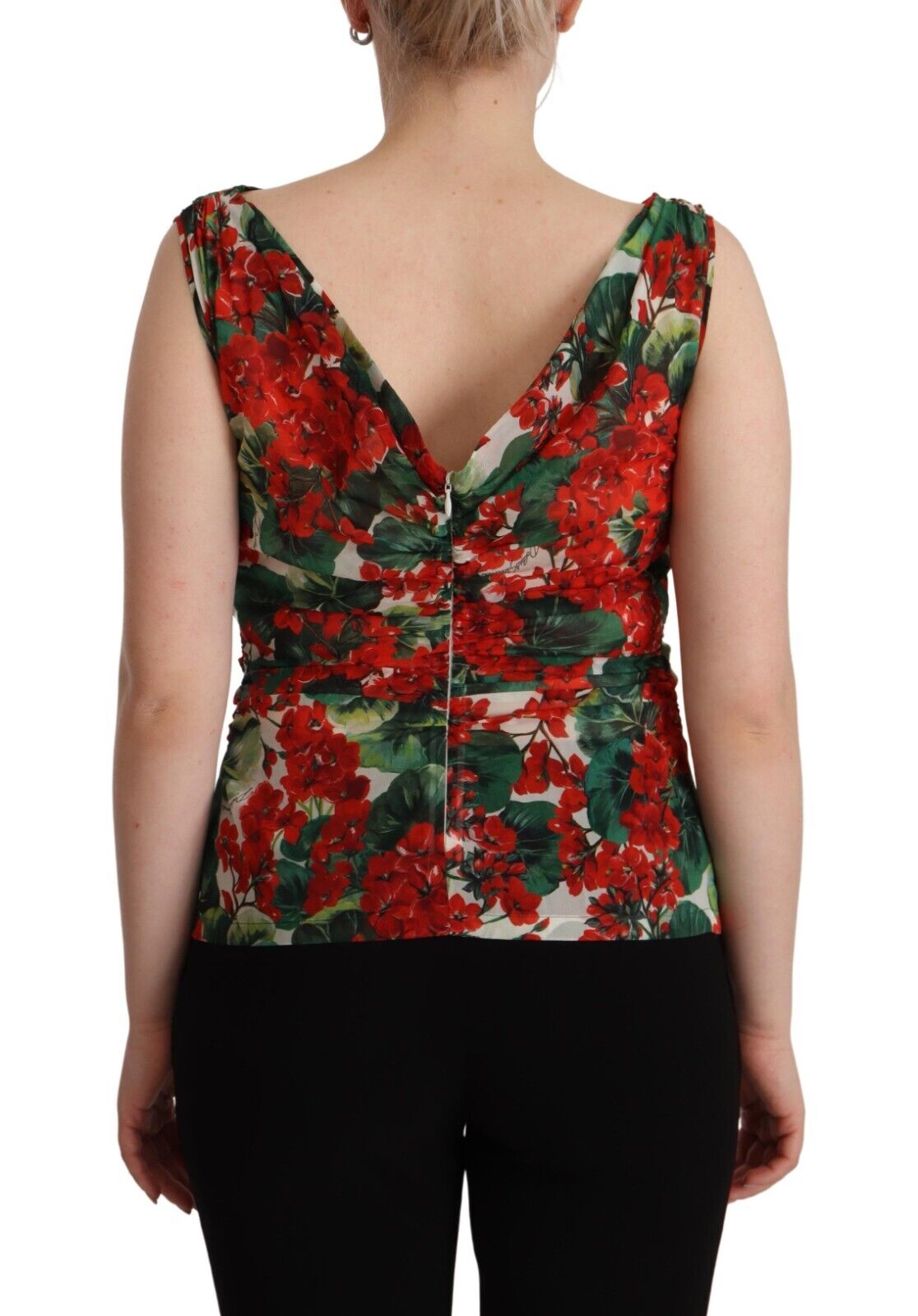 Dolce & Gabbana Multicolor Geranium Silk Sleeveless V-neck Top