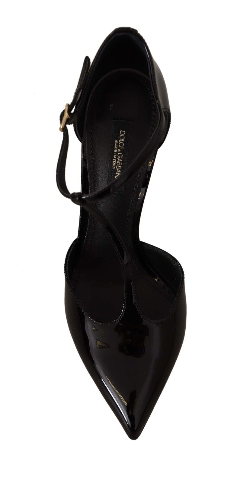 Dolce & Gabbana Black Patent Leather T-Strap Heels Sandals Shoes