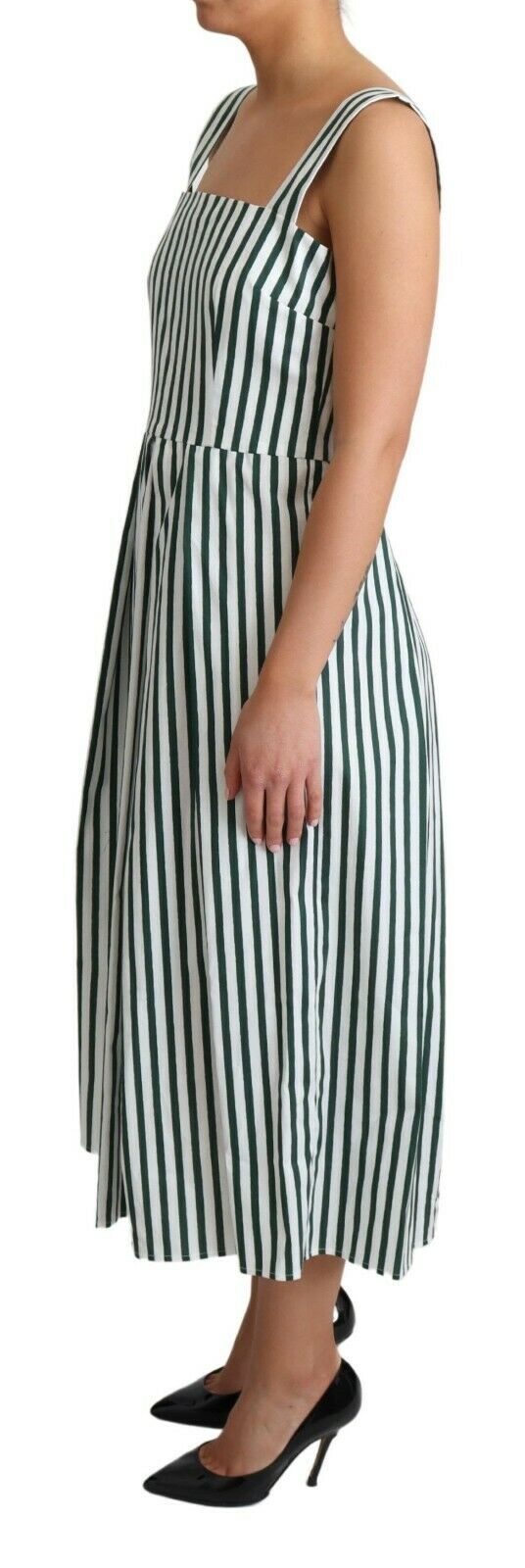 Dolce & Gabbana Green Striped Cotton A-Line Dress