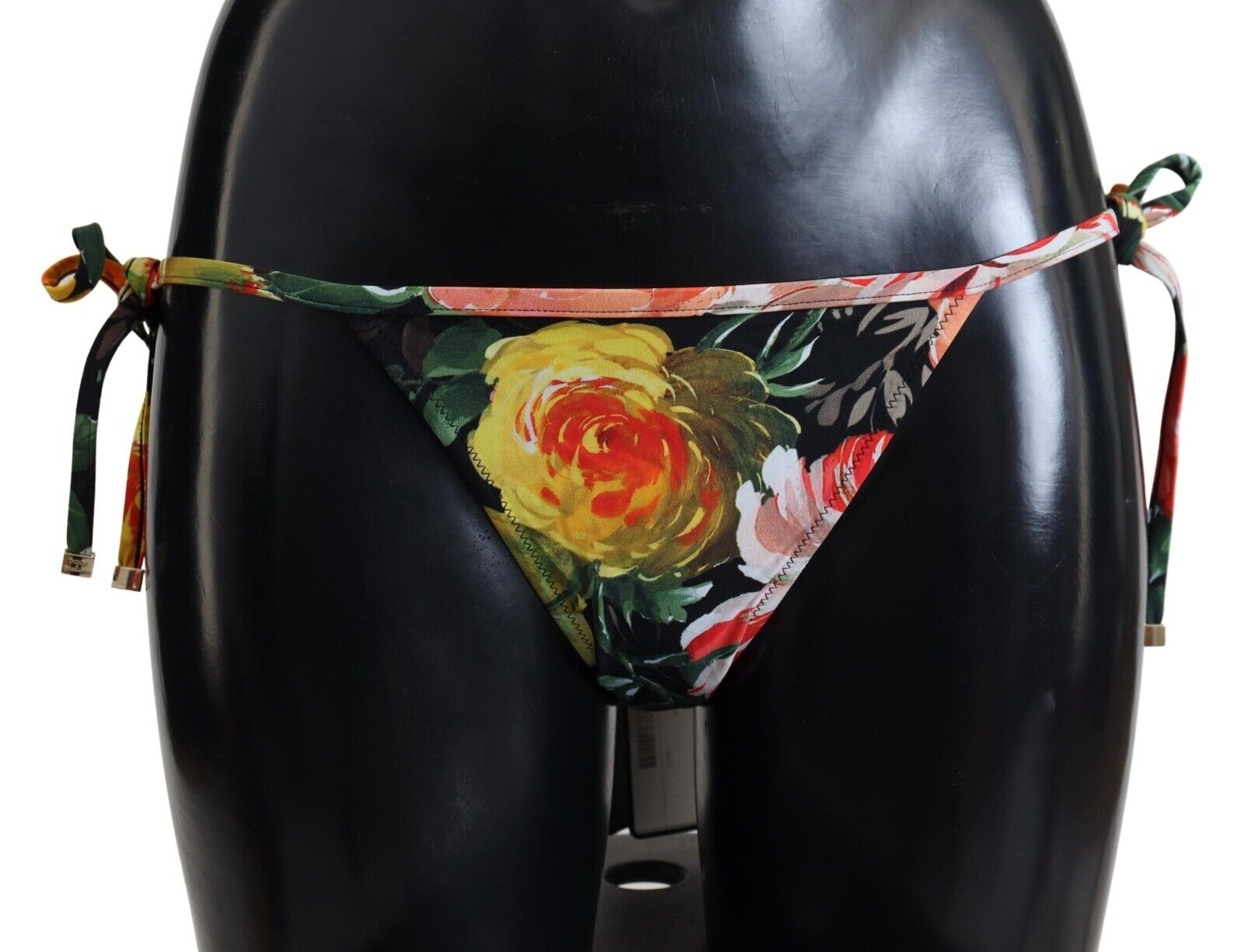 Dolce & Gabbana Black Floral Beachwear Swimsuit Bottom Bikini